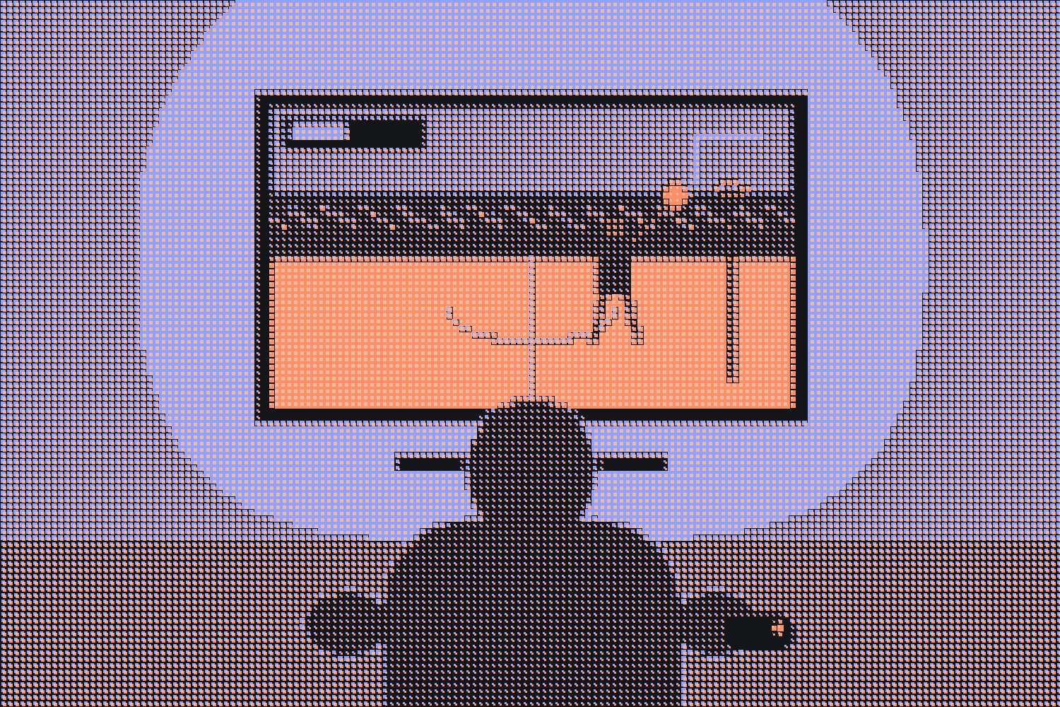 Someone seen from behind, controller in hand, playing a basketball game on a big screen